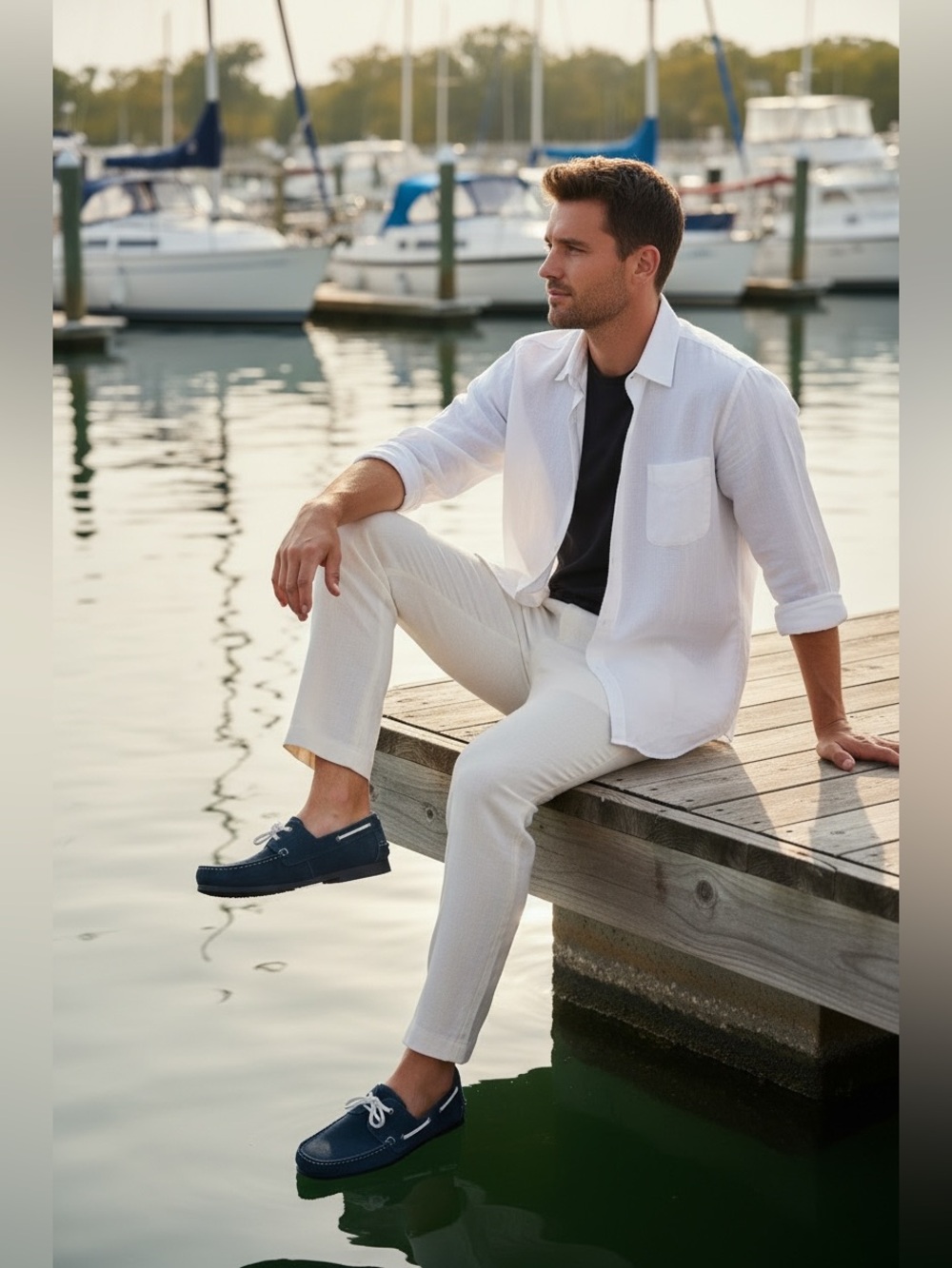 Men's Navy Leather Boat Shoes - Classic Slip-On Deck Style